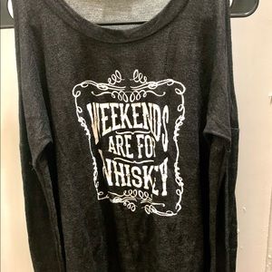 Full Tilt Weekends Are For Whiskey Print Cold Shoulder Sweatshirt